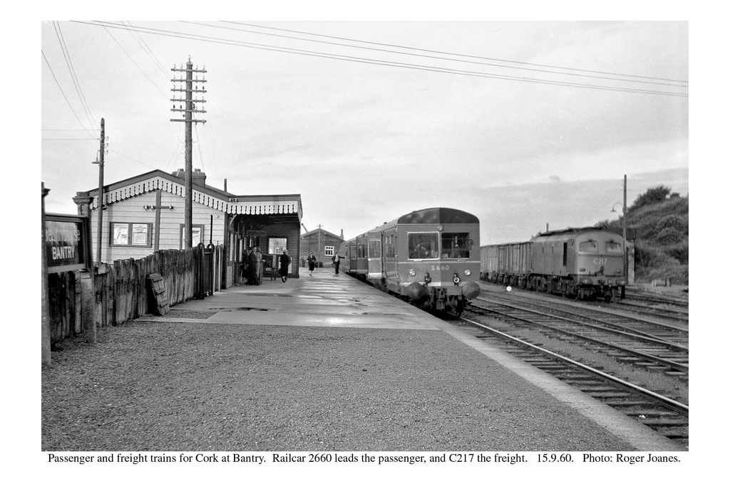 Bantry station, with passenger and freight trains. 15.9.60