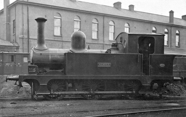 Class E - Atock 115 ACHILL - MGWR Class E 0-6-0T - built 1893 by Kitson & Co., Works No.3527 - 1925 to GSR No.560, 1932 bunker enlarged for services on Tramore line, 1945 to CIE - 1963 withdrawn - seen here at Broadstone Works.