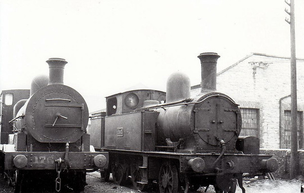 Class F 4 - 267 - WL&WR 2-4-2T - built 1891 by Vulcan Foundry as WL&WR No.14 LOUGH DERG - seen here withdrawn at Inchicore, 06/38, with Class 101 0-6-0 No.175.