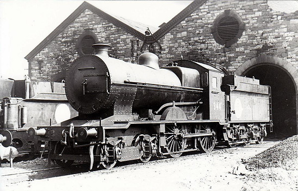 Class D 4 - 344 - GSR Class 342 4-4-0 - built 1936 by Inchicore Works - 1945 to CIE - withdrawn 1959 - note outside framed bogie - seen here at Broadstone in 1948.