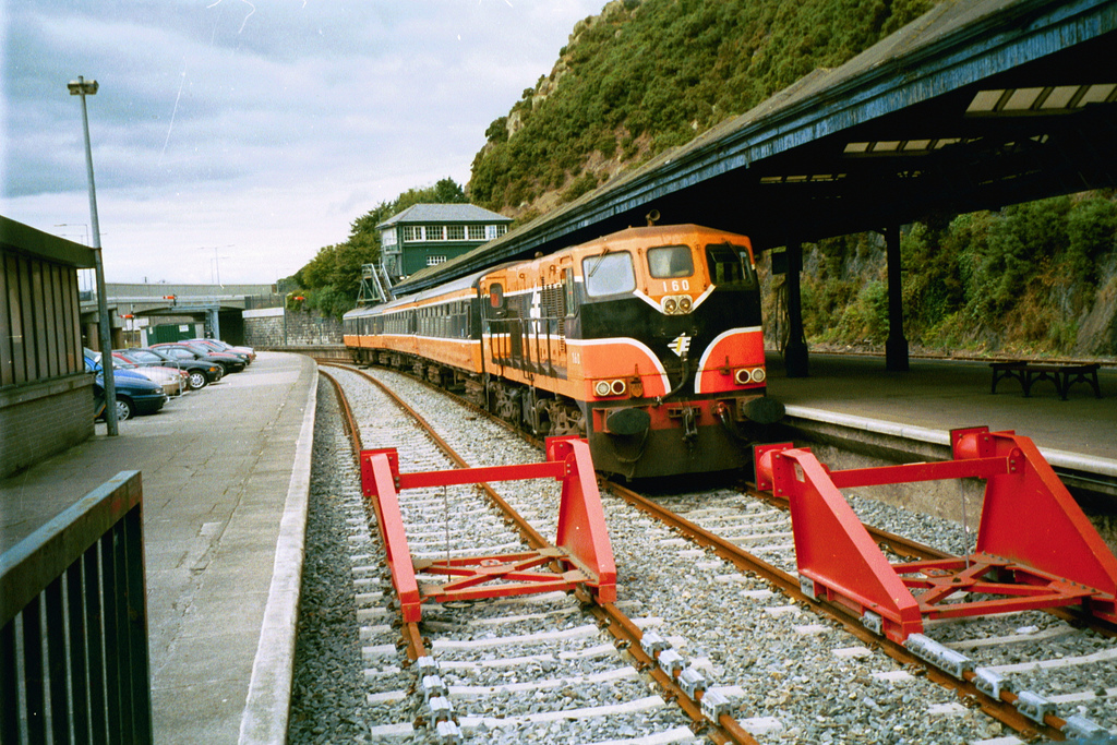 GM Locomotive 160 at Plunkett Station with Waterford Central Signal  Cabin in the Background.