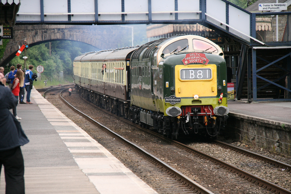 Pathfinder Tour Deltic D9009 passes Par in Cornwall