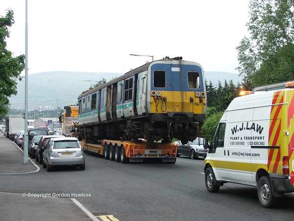 28.5.08. Withdrawn 80 Class Powercar 8098 leaves Adelaide Yard Belfast by road for scrapping at Clearways in the Port of Belfast