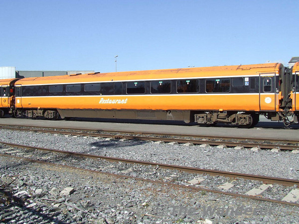 Mk3 International dining car 6401 stands in the Guinness siding at Heuston prior to working the 1240 to Athlone. Wed 18.04.07