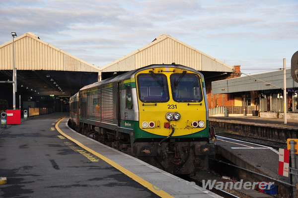 231 waits to depart with the 0735 "Enterprise" to Belfast Central. Sat 24.08.13
