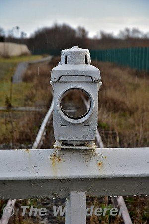 The disused Ballyard Station in Tralee on the Tralee and Blennerville Railway. Level crossing lamp. Sat 02.02.19