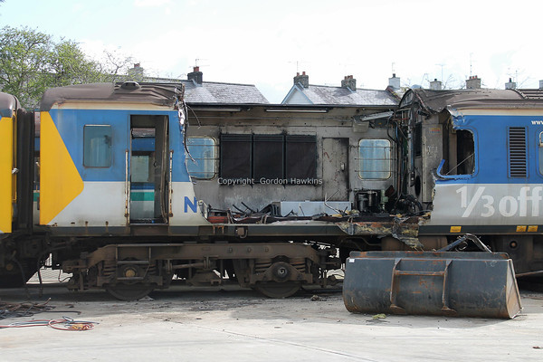 1.5.13 NIR 450 Class Railcar 8456 was scrapped at NI Railways PW Yard Ballymena by Thomas Hamill & Sons Ahoghill ALL PHOTOS taken officially on site with permission, Courtesy of Thomas Hamill & Sons & NIRailways