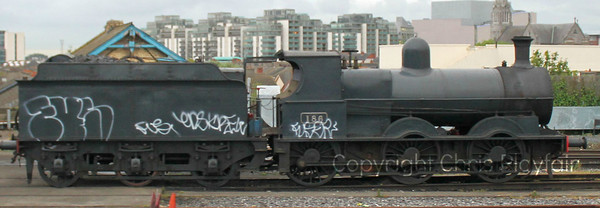 The Railway Preservation Society of Ireland's locomotive GSWR 186 has been stabled at Dublin Connolly outside the former loco shed since Sunday 13th May and in the past 24hours has been a victim of the graffiti artists who have little else to do with their time. Here the loco is seen in Connolly yard after they attack to place 310512