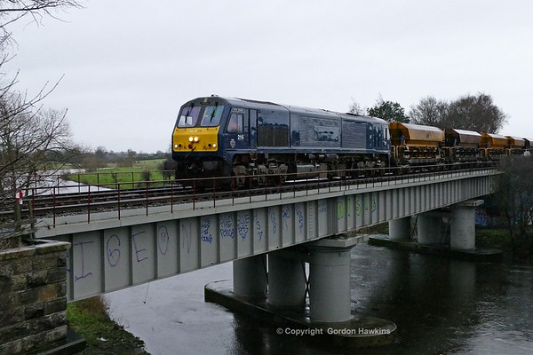 21.1.18. Irish Rail Belmond Grand Hibernian GM Loco 216 arrives into Portadown on an empty  ballast train working from Belfast Central Station to Poyntzpass.