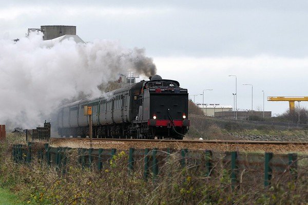 7.12.19. Railway Preservation Society of Ireland Santa Special Train hauled by loco 131 passes Old Turn Road Kilroot heading from Whitehead to Belfast.