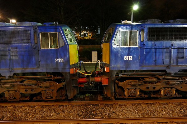 12.2.18. NIR GMs 8111 & 8113 on a Ballinderry to Dundalk spoil wagon transfer. Photo taken at Lisburn Station