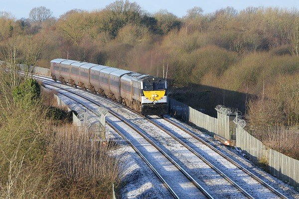12.2.20. GM 231 passes Craigavon Lakes working the 07:35 Dublin to Belfast Enterprise service.