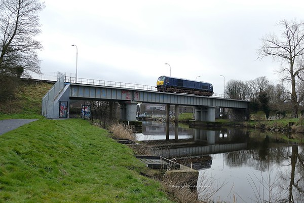 8.3.18.  GM 216 departs Portadown working  light engine to Belfast York Road Depot Belfast after dropping of the NIR ballast hoppers at Poyntzpass