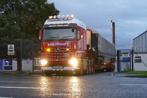 30.6.16. Belmond MK3  Observation carriage 7104 KILDARE gets transfered by road from Mivan Antrim to North Wall Dublin , photos taken at Antrim.