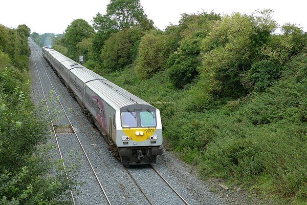 1.9.18. The 10:35 Belfast to Dublin Enterprise service passes Trummery Lane Moira worked by DVT 9001 & GM 207.