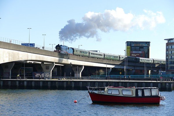 28.10.18. RPSI loco 85 Merlin crosses the Dargan Bridge hauling the Broomstick Belle train from Belfast Lanyon Place Station to Whitehead.