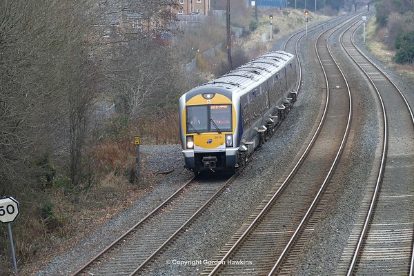 19.1.17. NIR Caf set 3014 passes  Knockmore  on a  Driver Training run from  Lisburn to Crumlin on the closed Antrim to Lisburn Branch.