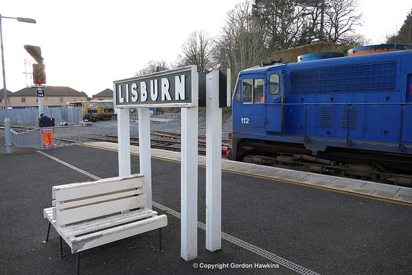 27.3.17. GM 112 at Lisburn Station. 112 would run light engine up the Antrim Branch to transfer the Irish Rail Spoil Wagons from Ballinderry to Dundalk