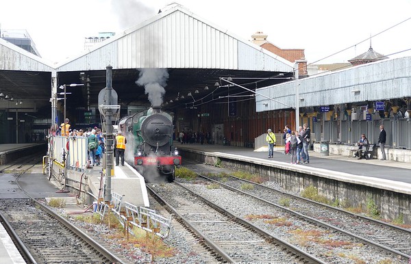 28.5.17. Howth  170 train hauled by RPSI loco 461 sits at Dublin Connolly Station ready to work the first trip of the day to Howth