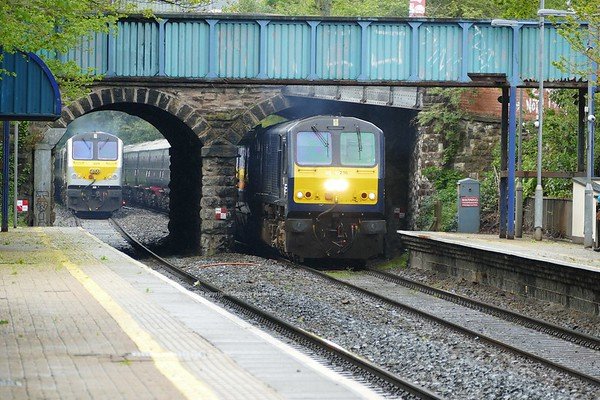 27.4.19. Belmond Grand Hibernian Train hauled by GM 216 passes City Hospital Halt Belfast on its run from Dublin to Belfast.