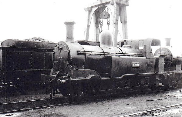 Class J13 - JUMBO - GS&WR Class 201 0-6-4WT, built by Inchicore Works in 1876 as GW&WR No.202 - 1883 side tanks added, 1896 rebuilt as 0-6-0T, number emoved and named JUMBO, 1945 to CIE - withdrawn 1957 - seen here at Waterford in 1955.