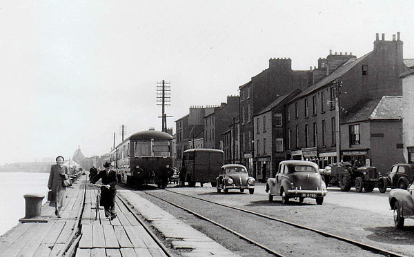 CORAS IOMPAIR EIREANN - 2600 Class DMU, 66 2-car sets built from 1951 by AEC - all withdrawn by 1975, many converted to push/pull driving trailers - seen here at Wexford Quays, 1955.